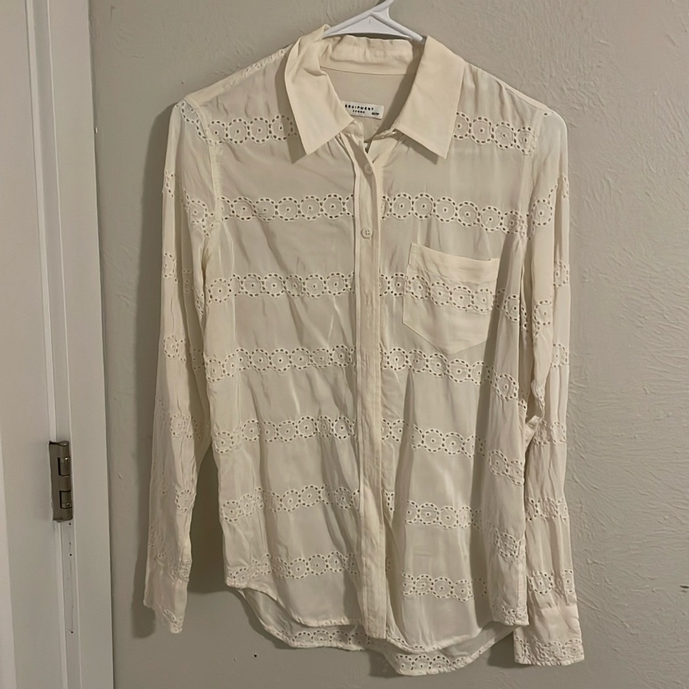 Equipment Femme Eyelet Stripe Silk Shirt XS